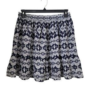 Lucy & Laurel Size M Navy BLue & White Patterned A Line Pleated Mini Skirt